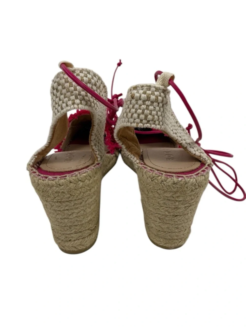 Boden Ankle Tie Pink Raffia Wedge Espadrille Sz 39